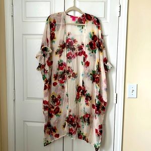 Betsey Johnson Red Roses Ruffles Maxi Kimono Cover Up